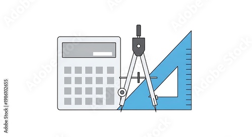 Mathematical Tools - Calculator, Compass, and Triangle for Geometry and Calculations.