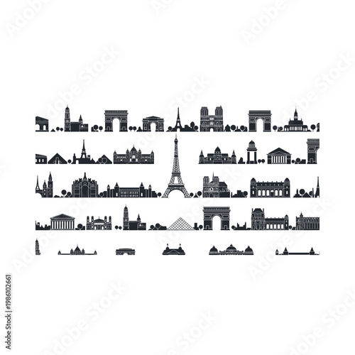 City skylines of famous landmarks.