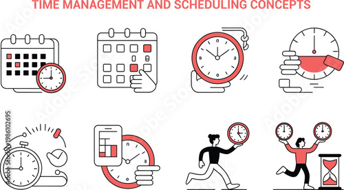 Effective time management and scheduling concepts illustrated through engaging visuals Vector