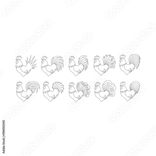 Black and white rooster line art.