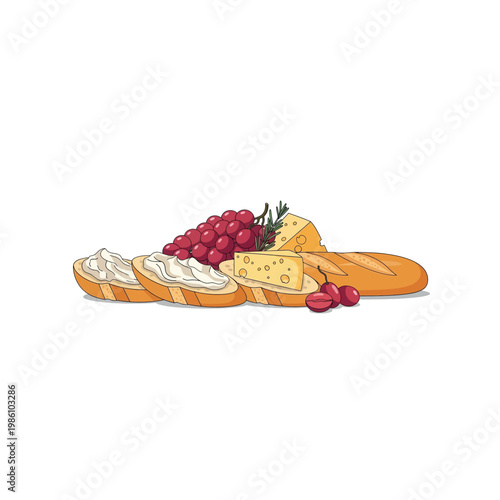 Slices of bread with cheese and grapes.