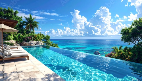 A serene infinity pool overlooking a tropical ocean