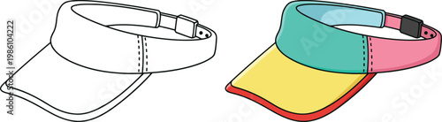 Visor cap sun hat isolated in clean cartoon vector outline illustration style