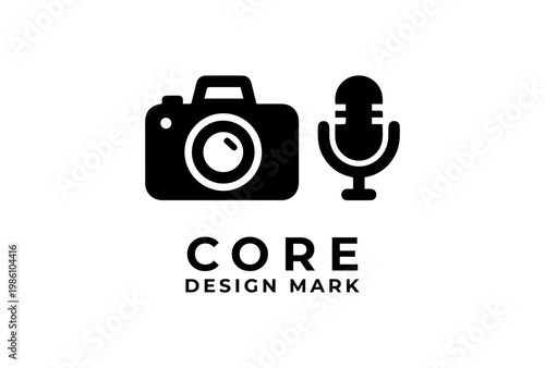 Camera and Microphone Icon Logo Vector for Media Production, Content Creator, Podcast and Photography Business Branding Design