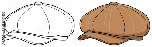 Tableau sur toile Cap vintage newsboy hat fashion accessory isolated in clean bold outline vector