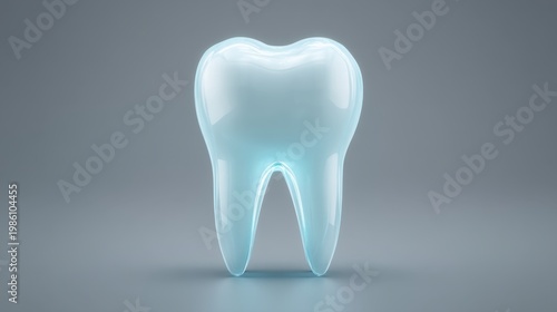 Glowing Transparent Tooth with Inner Structure on Gray Background for Dental Illustrations and Concepts