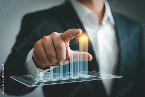 Professional using augmented reality to visualize business data on a digital platform