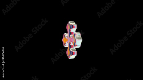 Glossy Chrome Abstract Cross with Holographic Reflection Y2K Style