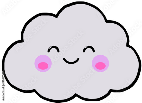 웃고 있는 구름 캐릭터 일러스트 - 귀여운 날씨 하늘 감성 이미지