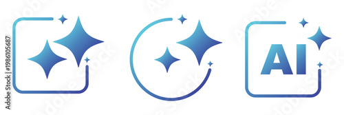 Generative AI logo icon magic sparkle stars symbol , Artificial intelligence sign. Vector ai generated icon blue logo. AI generate with square and stars icons. Sparkles generate prompt.