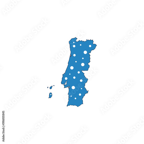 Portugal map with white dots on blue background illustration