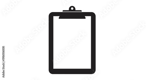 A simple black outline of a clipboard with a blank white page