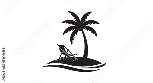A solitary palm tree and beach chair on a tropical island
