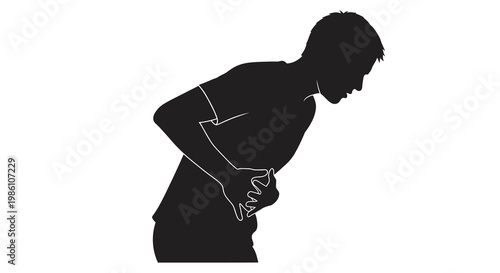 Silhouette of a man experiencing severe abdominal pain and discomfort