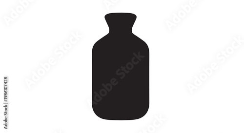 A minimalist silhouette of a dark rounded glass bottle on white