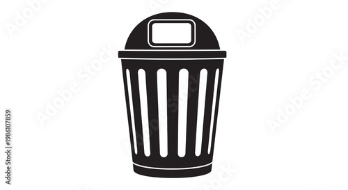 Simple black silhouette of a round trash can with an open lid