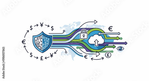 Digital security protecting financial data flow to cloud and global network
