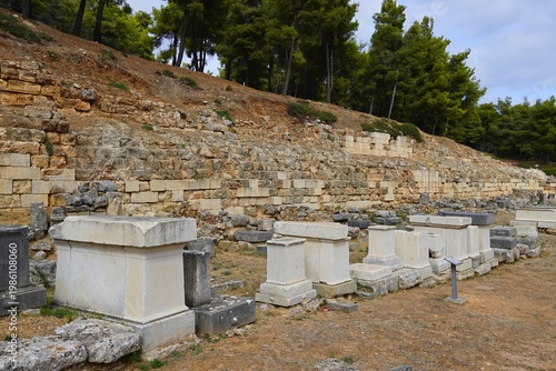 Statue pedestals in the archaeological site of the Amphiareion oracle of Oropos, Greece