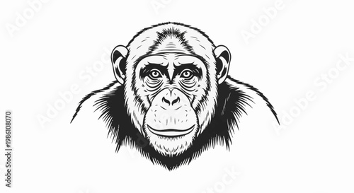 Detailed illustration of a chimpanzee's face, looking forward