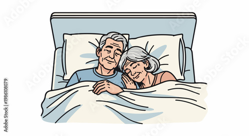 Elderly couple sleeping peacefully, cuddled in bed