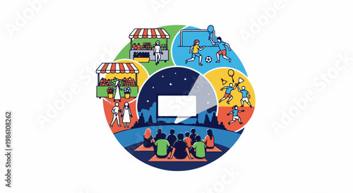 Diverse outdoor activities and evening entertainment circle