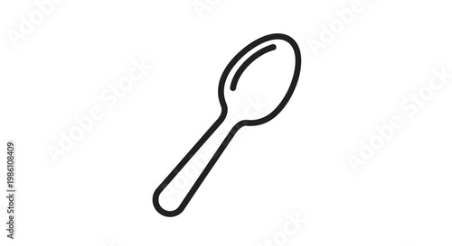Simple black and white line drawing of a single spoon on white
