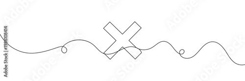 A single line drawing of a cross. Continuous one line cross icon, Continuous Line Draw Long line icon x. Vector Illustration . EPS 10 .
