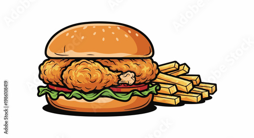 Delicious fried chicken sandwich with a side of golden french fries