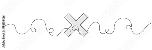 A single line drawing of a cross. Continuous one line cross icon, Continuous Line Draw Long line icon x. Vector Illustration . EPS 10 .