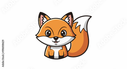 Cute cartoon fox with orange fur, big eyes, and fluffy tail