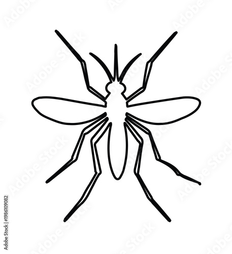 Minimalist mosquito line art vector, simple insect outline icon, black and white pest control graphic, parasitic bug illustration for health education