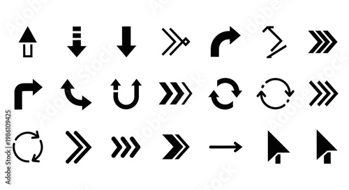 Collection of various black arrow icons.