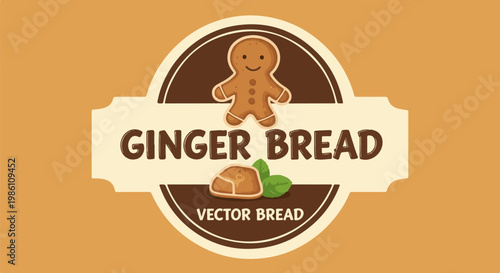 Cute gingerbread man and cookie fragment graphic with leafy garnish
