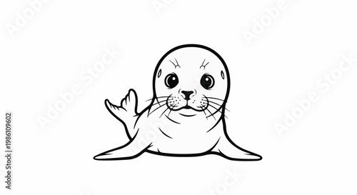 Cute cartoon seal pup with large eyes, whiskers, and flippers