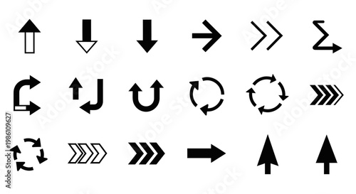 Collection of various black arrow icons.