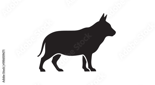 Silhouette of a dog standing in profile against a white background