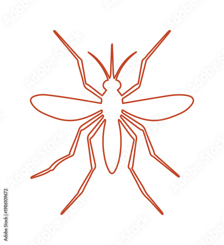 Minimalist mosquito line icon vector, red outline insect symbol, flying gnat or midge silhouette for pest control and health awareness