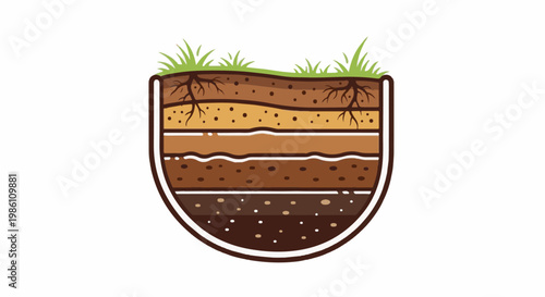 Cross-section showing layers of soil with grass and roots