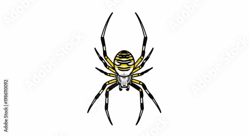 Detailed illustration of a yellow and black striped spider on a white background