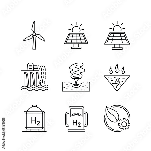 Icons represent clean sustainable energy production methods and technology