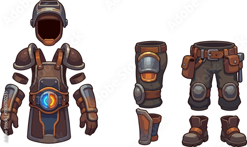 Cartoon character armor pieces set.