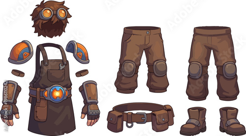 Brown fantasy armor clothing set.