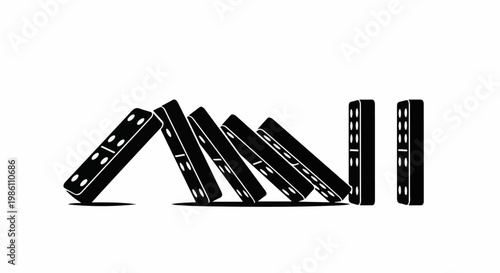 Falling dominoes in a line, some upright, some tipping over