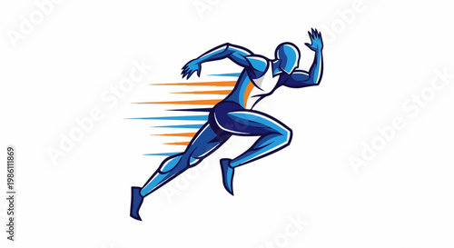Dynamic blue runner with motion streaks, conveying speed and athletic power
