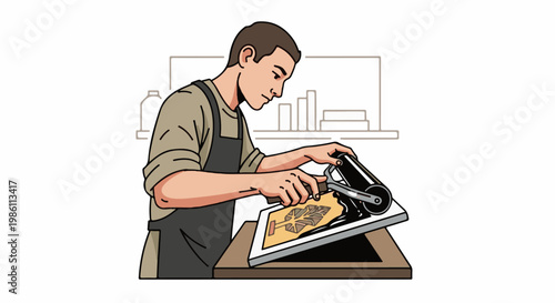Craftsman applying ink to a stencil for printing