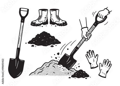 Gardening tools and planting supplies vector illustration for farm or garden.