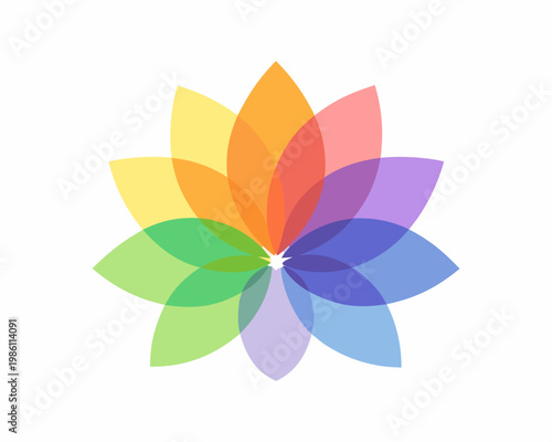 Colorful lotus flower illustration with overlapping translucent petals