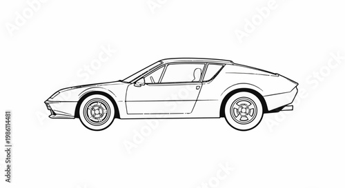 Detailed side profile sketch of a vintage sports car with distinct angular design