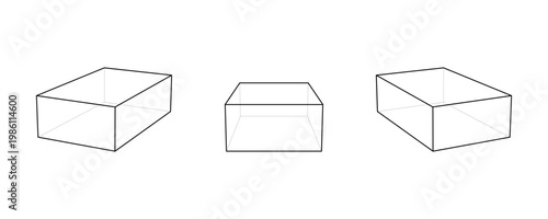 Vector set of three rectangular box wireframes in different perspective views. Editable stroke outlines for shoe box, electronics, or gadget packaging design. Professional linear templates for technic