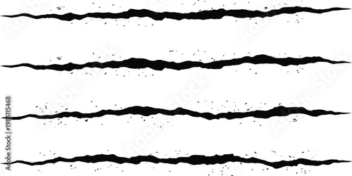 Four horizontal black claw marks with scattered debris on white background vector illustration